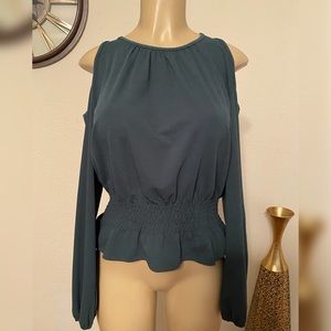 Dark Green Cold Shoulder Long Sleeve Top